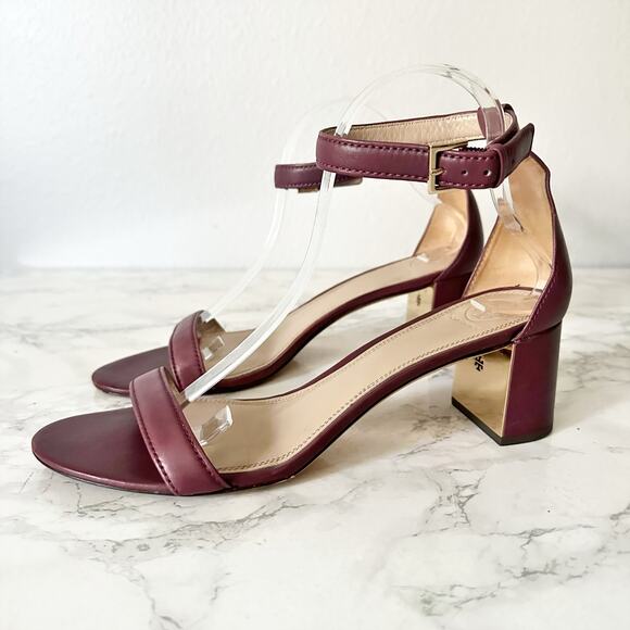 Tory Burch Cecile Maroon Leather Ankle Strap Block Heel Sandals women’s size 11 - Picture 2 of 14